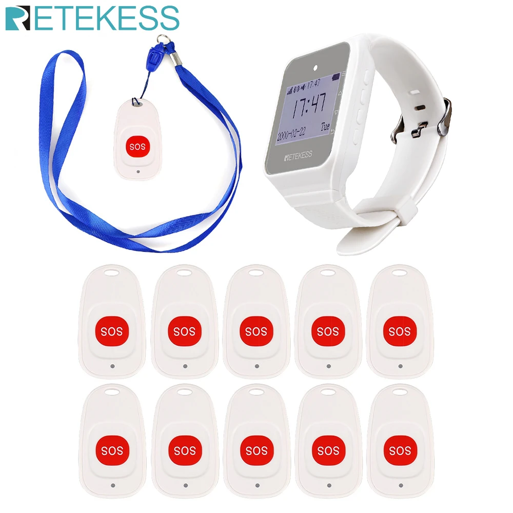 Retekess Wireless Calling System TD108 Watch Receiver+10 Call Bell Emergency Nurse Call Button for the Elderly