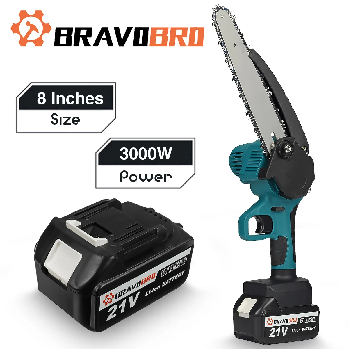 Электрическая цепная пила 8 дюймов 3000 Вт, портативная электрическая пила для обрезки с масляным горшком, перезаряжаемая цепная пила с двумя батареями, деревообрабатывающий резак