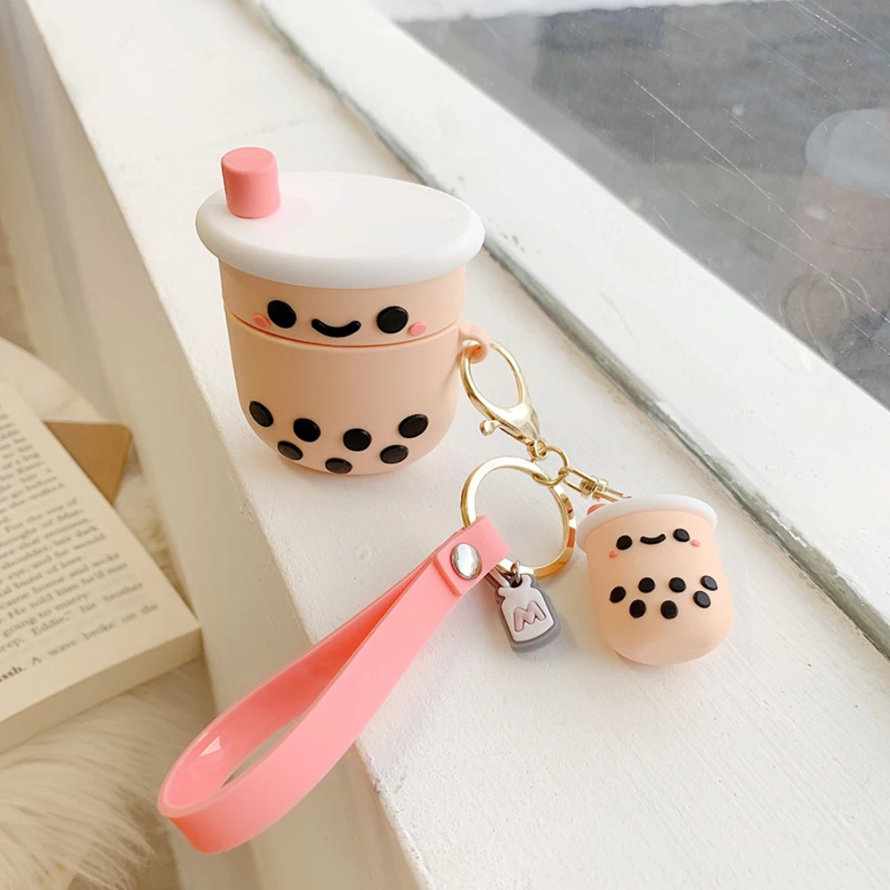 

Cute Mini Milk Tea Cover for Apple AirPods 1 2 3 Case for AirPods Pro 3 Case with Keychain Wireless Headphone Case Earphone Case