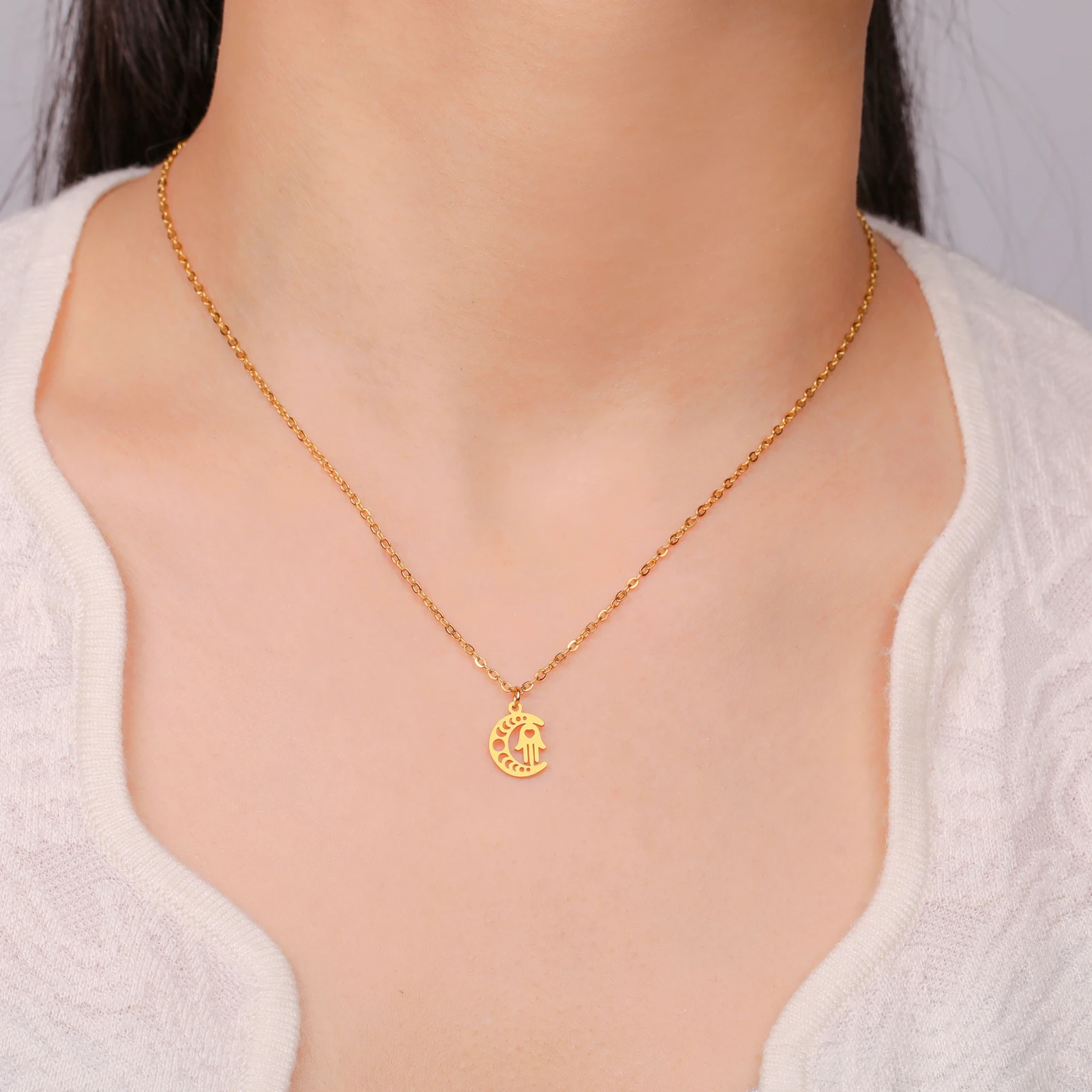 Ожерелье С Подвеской Moon Fatima Из Нержавеющей Стали Исламский Символ Ювелирные