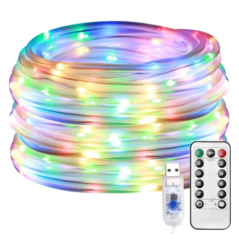 

AT35 Waterproof Rope Lights Outdoor, Multi Colored Indoor String Lights With Remote, 8 Modes 100 LED USB Powered Fairy Lights