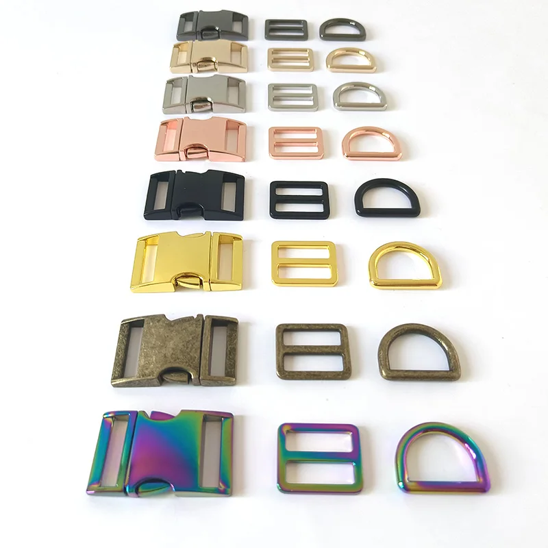 

100 Sets/Lot Metal Buckle 25mm Webbing Dog Collar Harness Accessory Hardware D Ring Adjuster Slider Straps Belt Sewing Clasp