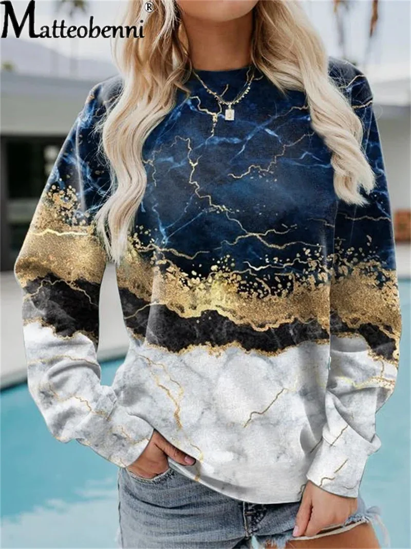 

Autumn Winter Essentials Fashion Vintage Geometric Loose Print Sweatshirt Woman Long Sleeve O Neck Streetwear Hoodie For Women