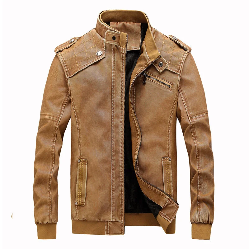 

Men's Autumn Winter PU Jacket New Leather Jacket Slim Fit Stand Collar Male Anti-wind Motorcycle Zipper Leather Jacket Men's