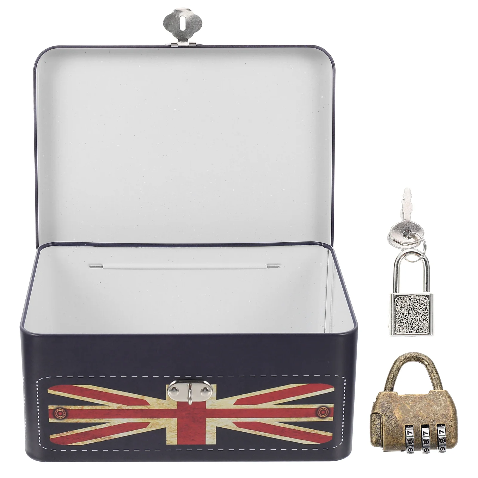 

Box Storage Jewelry Bankwithtreasure Organizer Tin Lock Metal Desk Money Container Keepsake Drawer Case Boxes Pirate Trinket