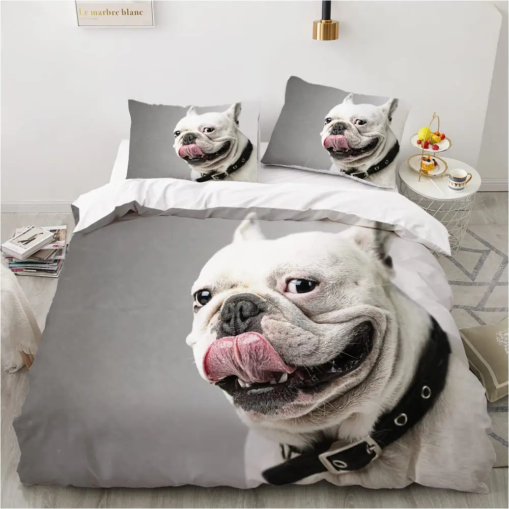 

Bedding Set Lovely Pet Puppy Doggy Quilt Cover Polyester Comforter Cover Cartoon Bulldog King Queen Duvet Cover Shar Pei Pup Dog