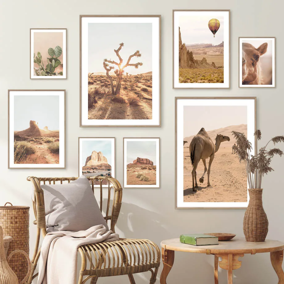 

Desert Scenery Camel Cactus Grass Hill Nordic Posters And Print Wall Art Canvas Painting Art Mural Picture For Living Room Decor