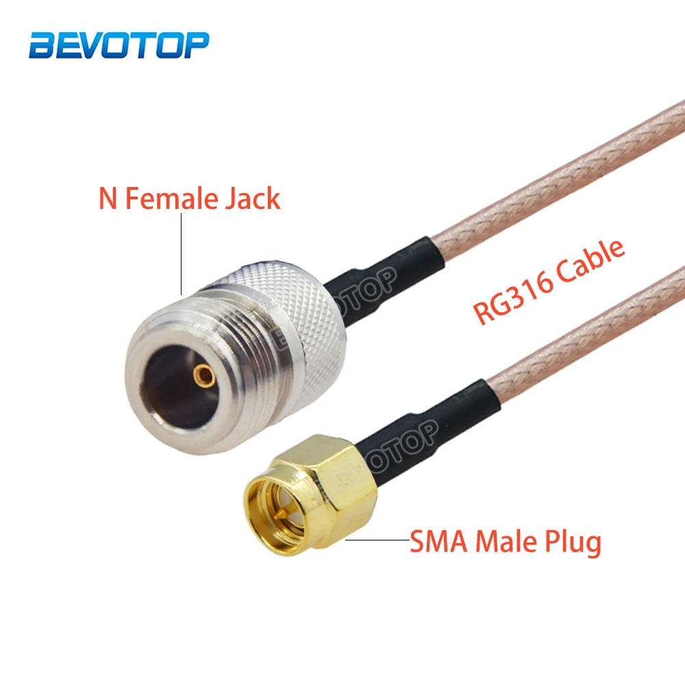 

1Pcs RG316 N Female Jack to SMA Male Plug Connector RG-316 RF Cable Low Loss Coaxial Pigtail Extension Coax Jumper 50 Ohm