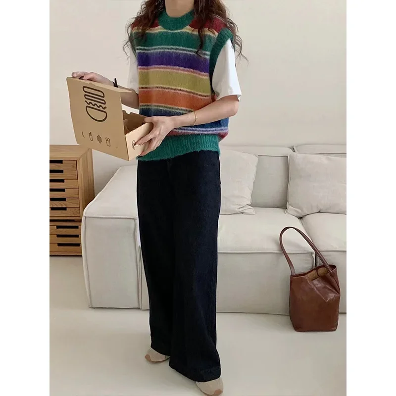 Красочный полосатый вязаный жилет женская верхняя одежда осень/зима 2023 новый