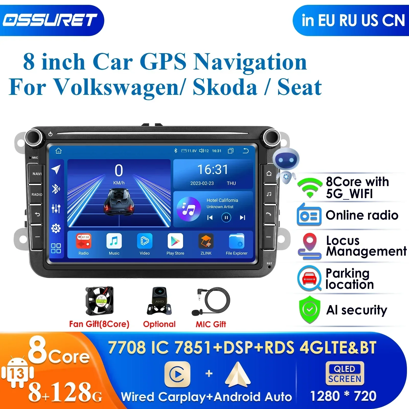 Автомагнитола 8 + 128 ГГц 2 din Android 12 GPS мультимедийный плеер для VW Volkswagen Golf Passat b7 b6 Skoda