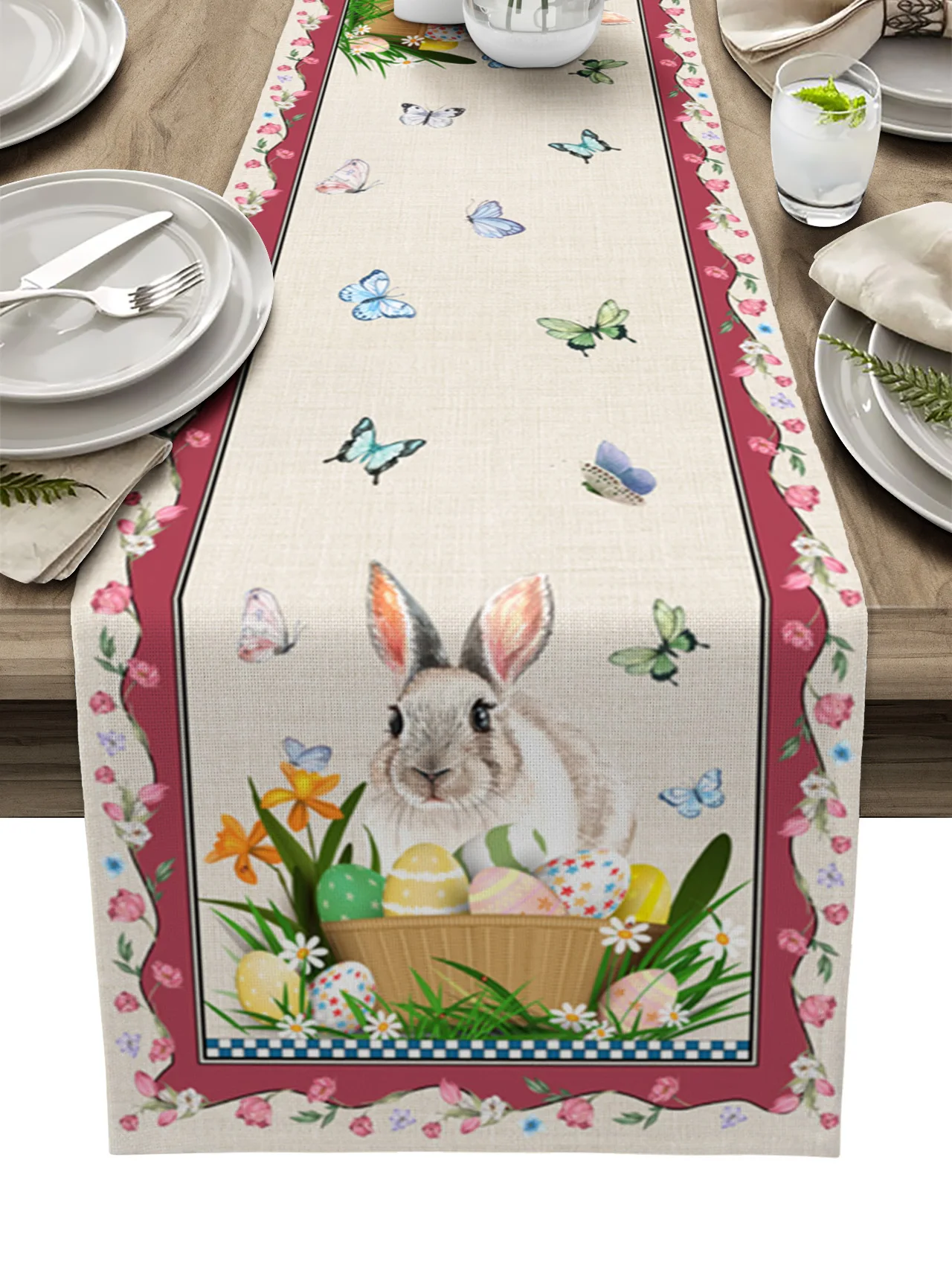 

Пасхальный кролик бабочка тюльпан фотографический Свадебный декор пасхальное украшение для обеденного стола скатерть из хлопка и льна
