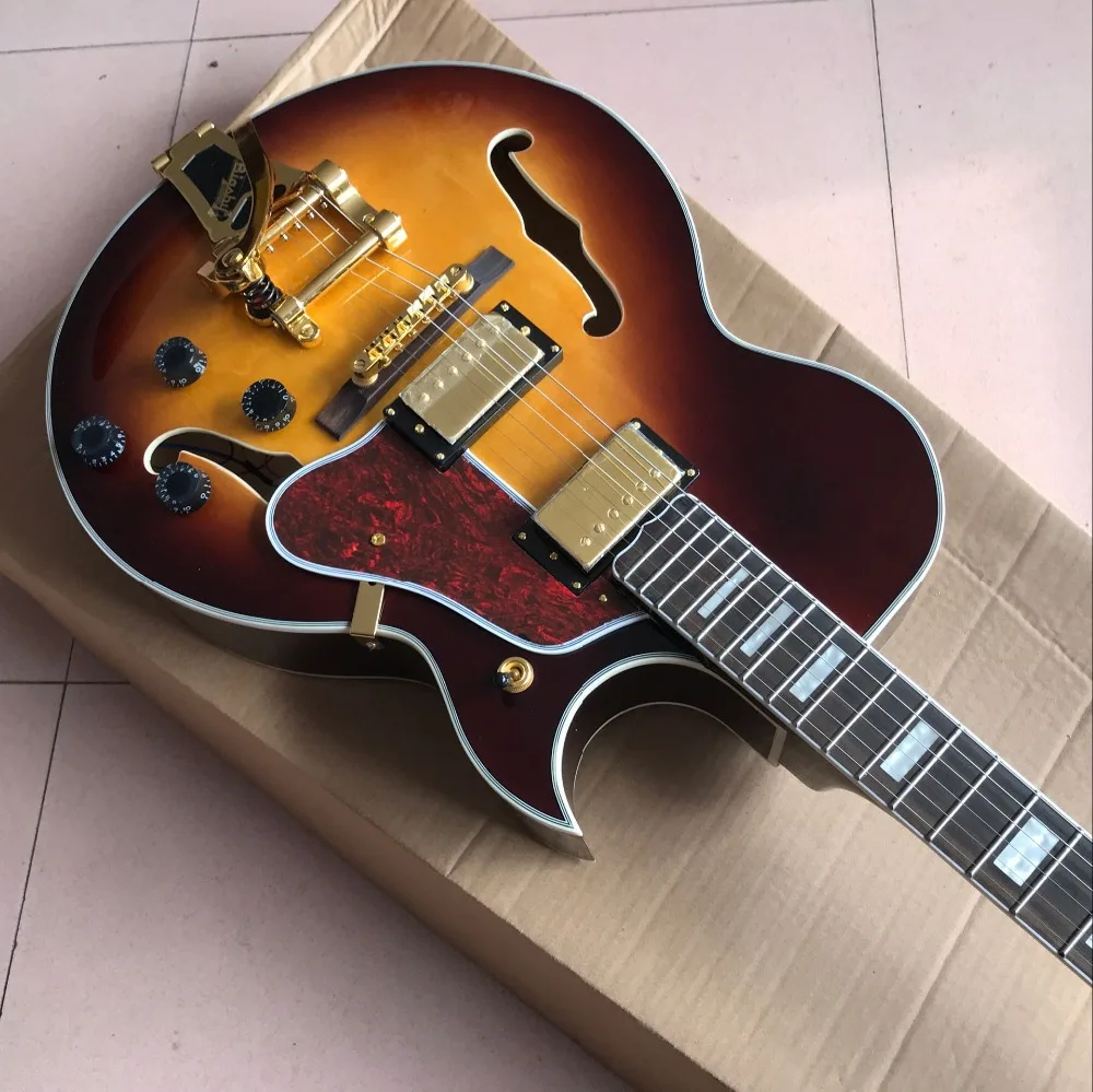 

Custom F hollow body Jazz Electric guitar Rosewood fingerboard Sunburst guitarra with vibrato system