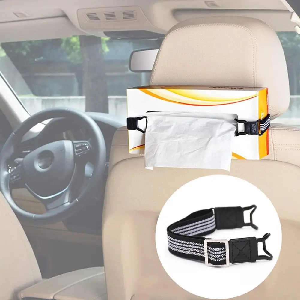 

Car Tissue Box Holder Auto Holder Belt Adjustable Buckle Bend Hook Fix Tissue Box Reliable Car Visor Paper Box Strap