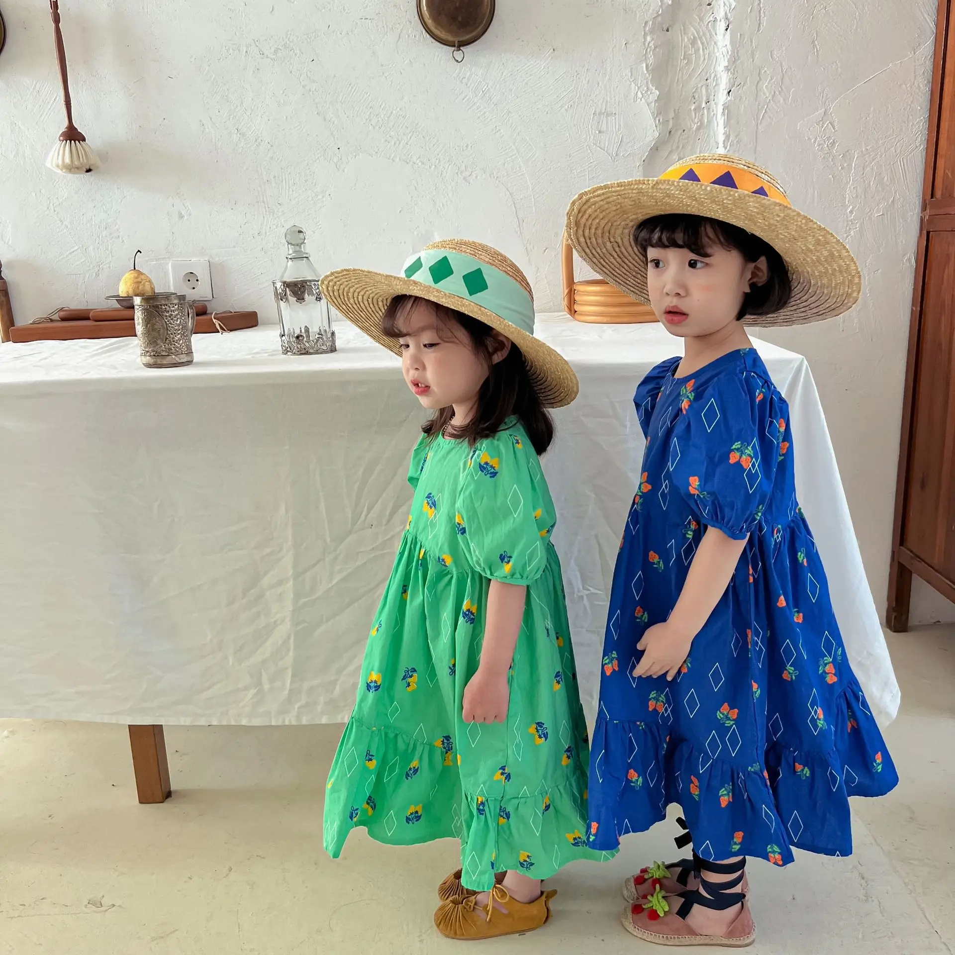 

Girl Newborn Baby Dress Spring Summer Toddler Kids Floral Half Pufff Sleeve Ruched Dresses Children's Clothing C01
