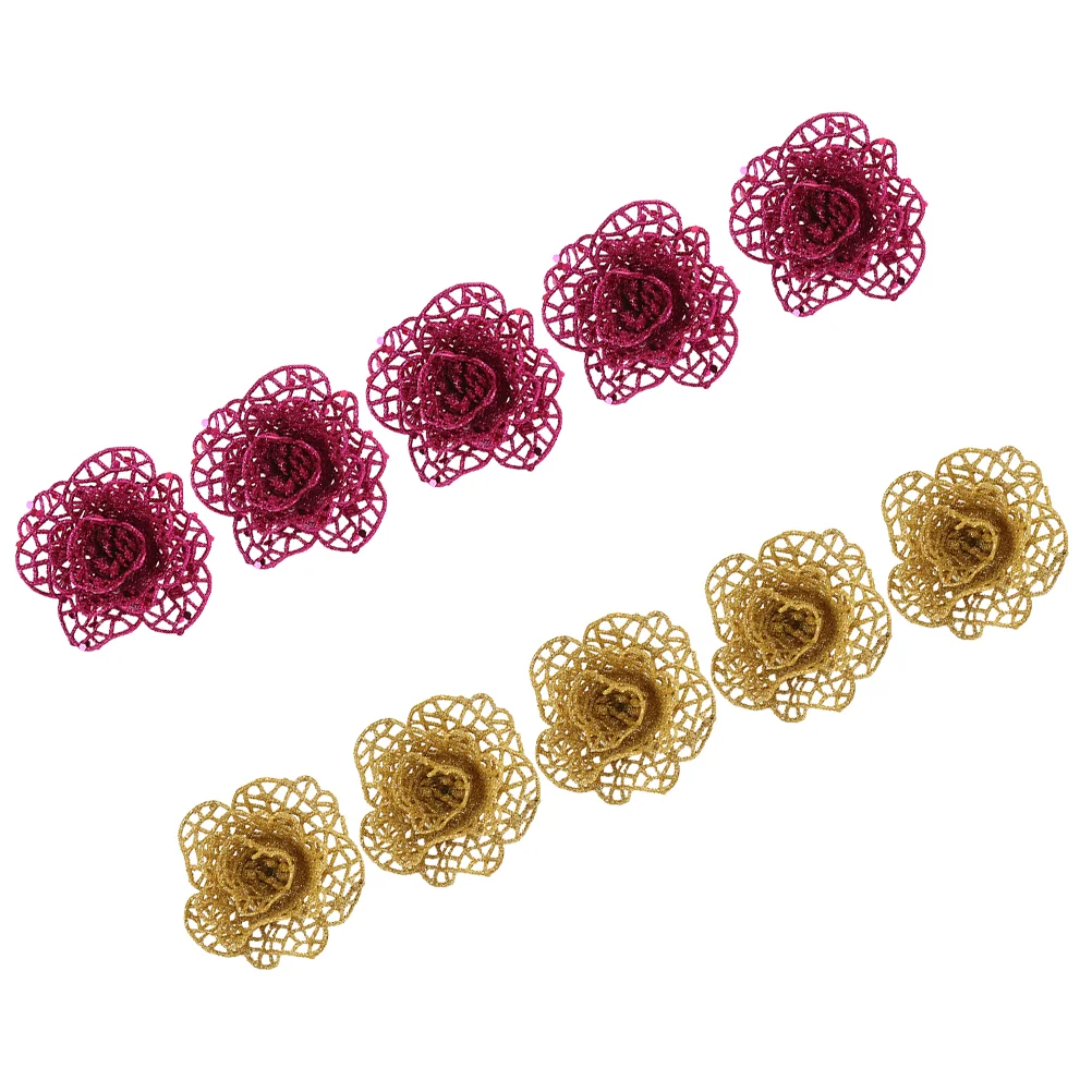 

Poinsettia Glitter Christmas Flower Wreath Flowers Xmas Tree Lifelike Holiday Party Ornament Diyfake Garland Ornaments