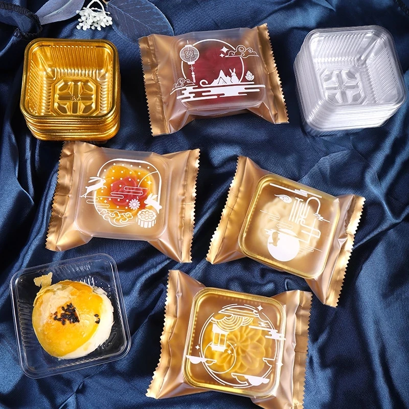 

100pcs Mooncake Packaging Bag Plastic Inner Tray Xi Su He Egg Yolk Crisp Cake Packaging Handmade Cookies for Mid-Autumn Festival