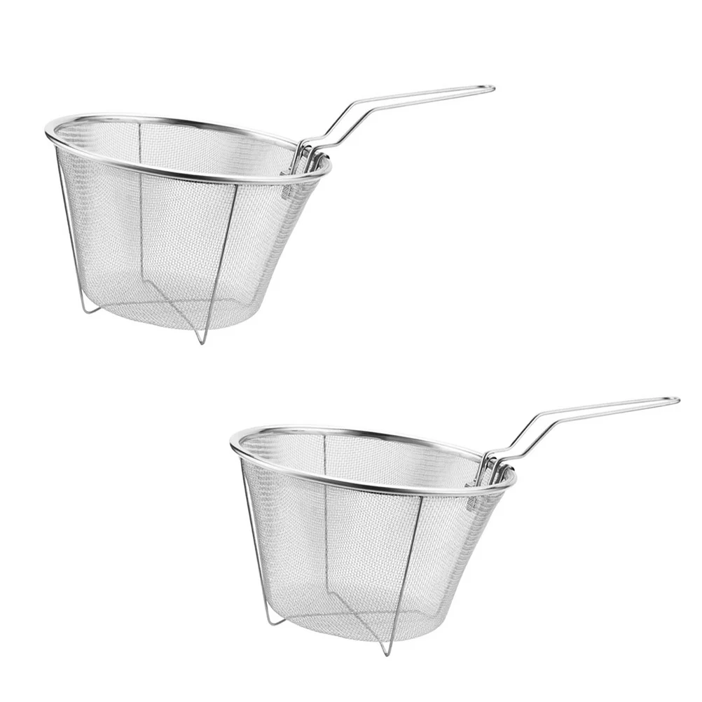 

2 Pcs Collapsible Colander Stainless Steel Frying Basket Drain Baskets Food Fried Racks French Fries Filter Screen Kitchen Dad
