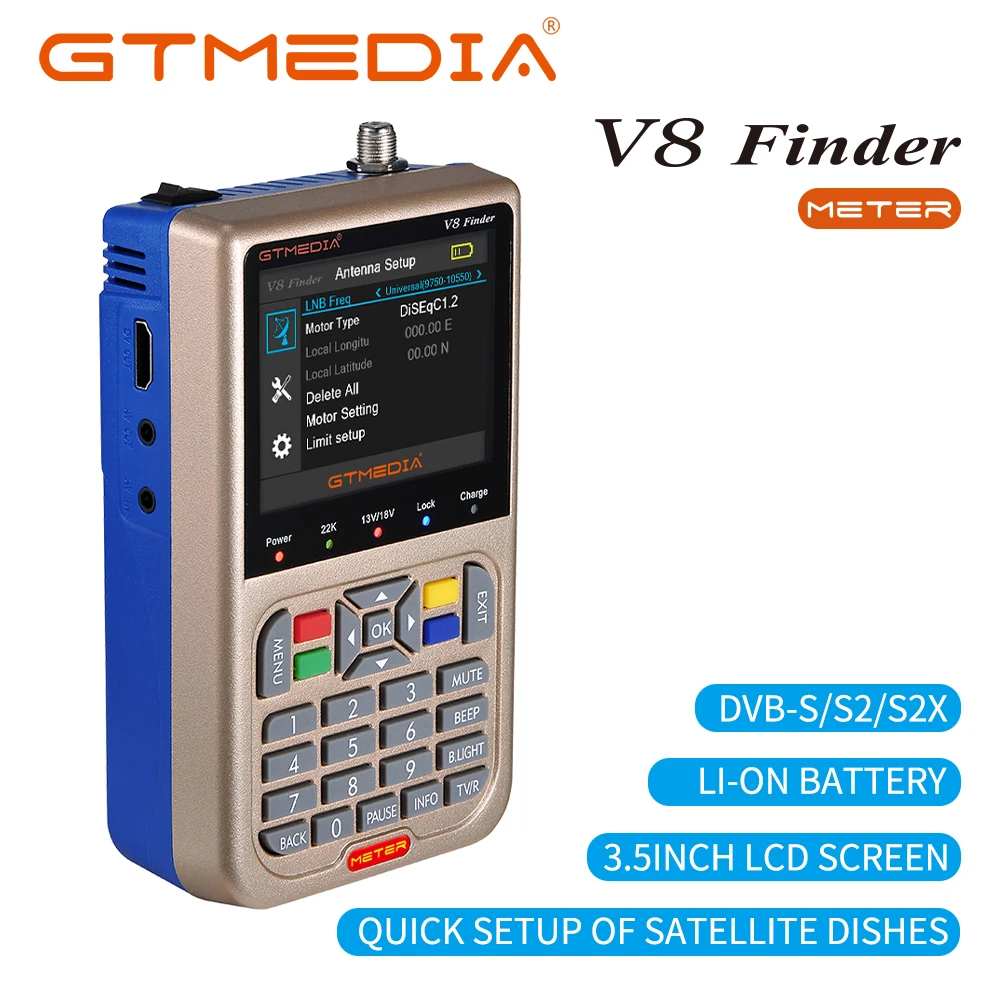 

Цифровой спутниковый искатель GTMEDIA V8, спутниковый искатель S2X, декодер H.265 1080P, спутниковый счетчик SatFinder с сумкой