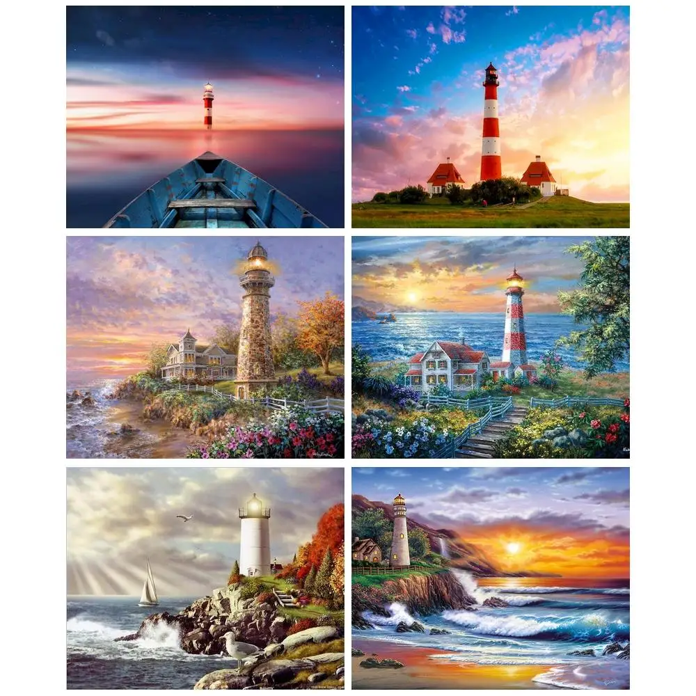 

CHENISTORY 40x50cm Painting By Numbers On Canvas Drawing By Numbers Lighthouse Paint For Painting Art Supplies Home Decor