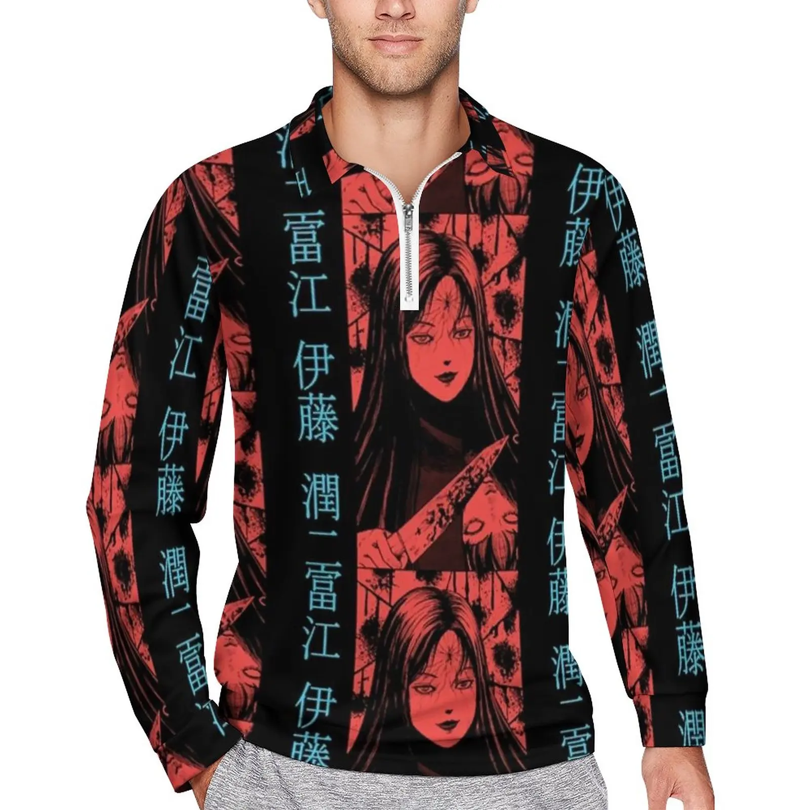 

Повседневные рубашки-поло Junji Ito, ужасные футболки с японским мультяшным рисунком, дизайнерская рубашка с длинным рукавом, осенняя уличная одежда оверсайз для мужчин