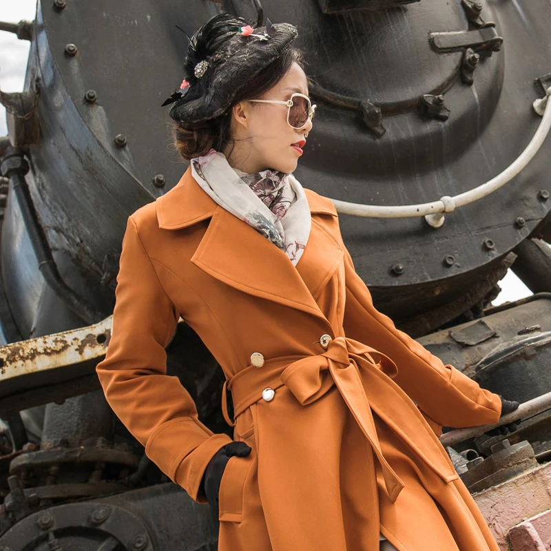 9. Осенняя женская одежда. Новый облегающий X-длинный плащ для похудения больших