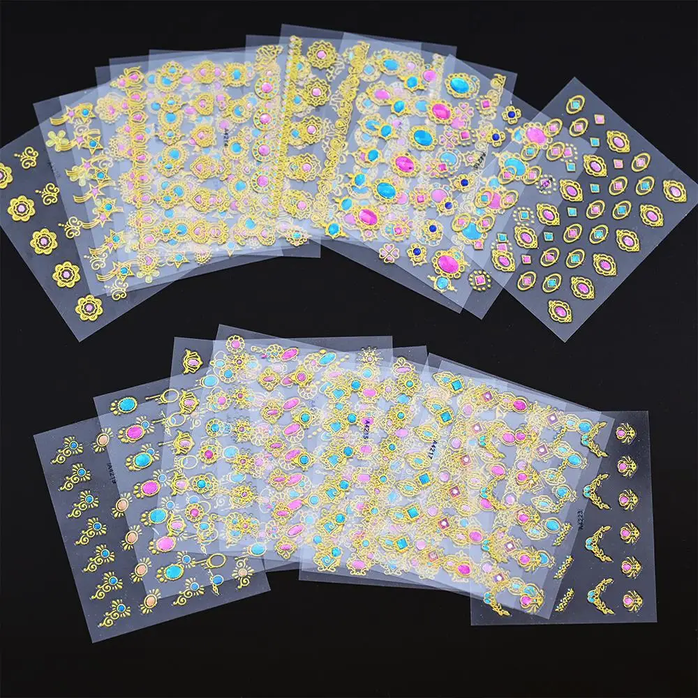 

6/24Pcs Diamond Pearl Nail Sticker 10*8cm Golden Bronzing Self-Adhesive Nail Decals Manicure Abstract Geometric Nail Art Sticker