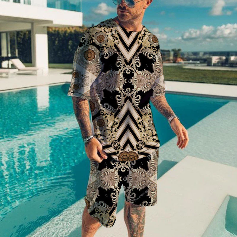 Summer Men Sportwear T-shirt Sets For Male Jogging Streetwear Trendy 3D Print Outfit Oversize Suit Short Sleeve Shirt Shorts Gym