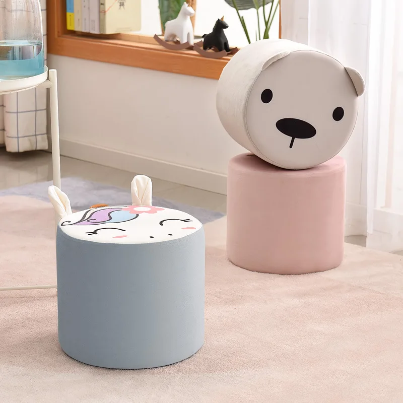 Cartoon Fabric Small Stool Children's Creative Cute Sofa Stool Round Stool Changing Insole Feet Small Bench Low Stool