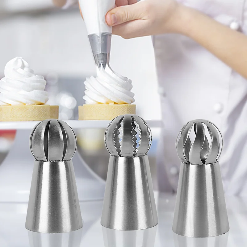 

3PC Cupcake Stainless Steel Sphere Ball Shape Icing Piping Nozzles Pastry Cream Tips Flower Torch Pastry Tube Decoration Tools