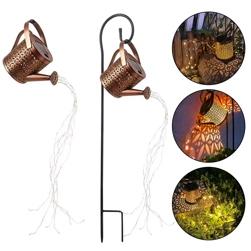 

Solar LED Watering Can Lights Outdoor Waterproof Decor Kettle Garden Yard Art Lamp Hollow Water Sprinkle Landscape Lamps