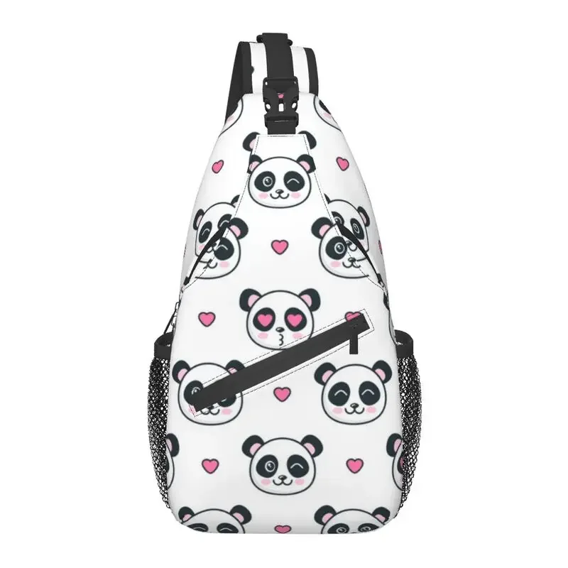 

Panda Bears And Hearts Sling Bag for Travel Hiking Men Cartoon Crossbody Chest Backpack Shoulder Daypack