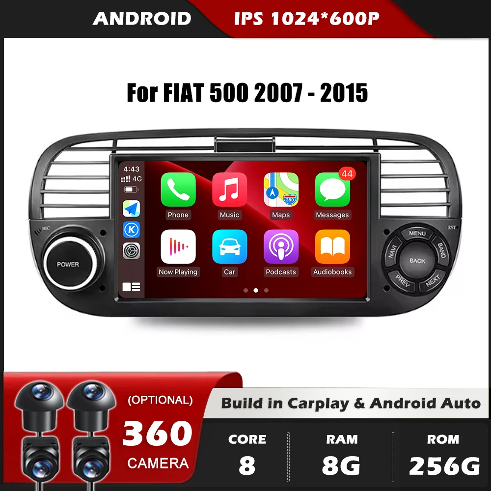 Автомобильный мультимедийный плеер экран 7 дюймов для FIAT 500 2007-2015 GPS-навигация Android