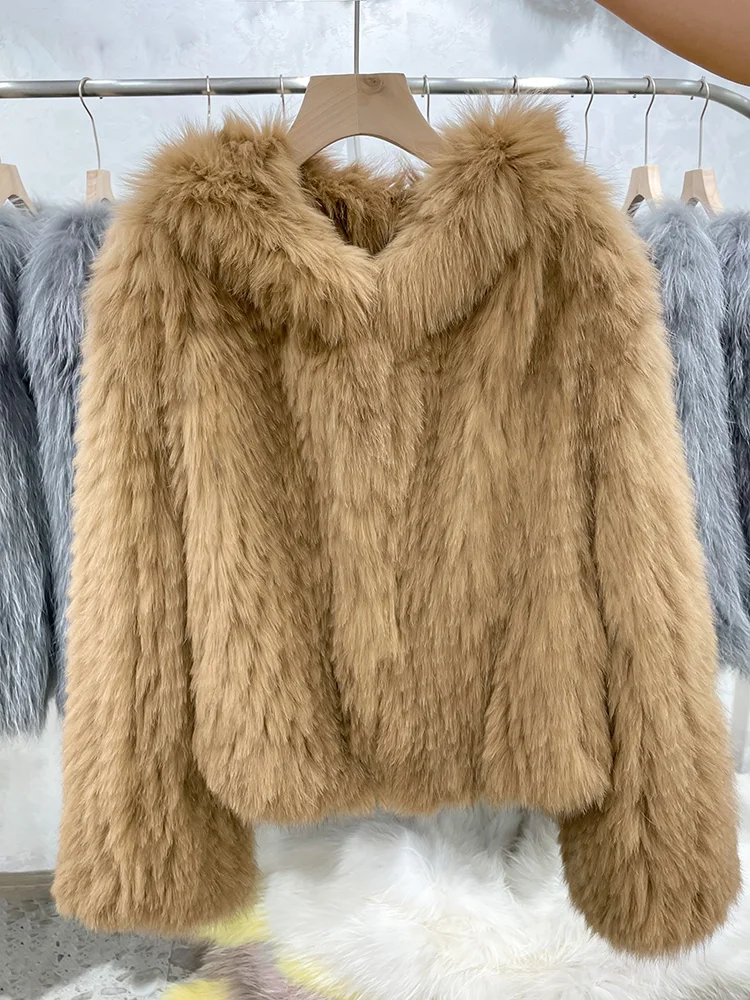 Long-sleeved Fur Jacket Red Fox Fur Striped Real Fur Coats and Jackets Women Korean Women's Short Full Fur Hooded Coat New