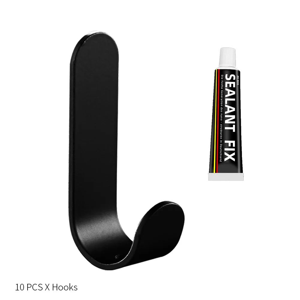 

10pcs Kitchen Space Aluminum No Drilling Clothes Hanger Home Office Self-adhesive Wall Hooks Towel Holder Bathroom Accessories