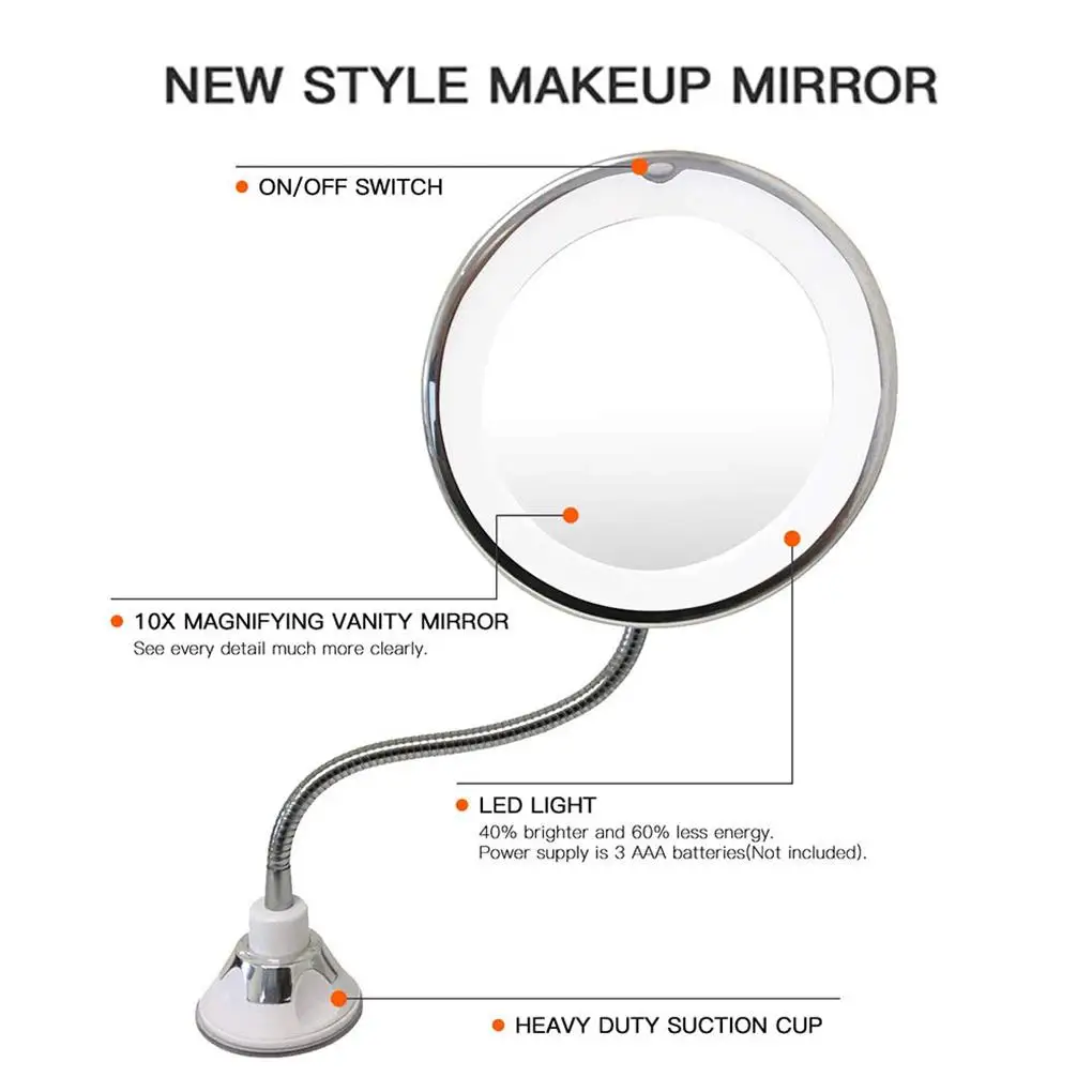 

10X Magnifying Makeup Mirror with LED Light Cosmetic Mirror 360 Degree Rotation Beauty Mirror for Tabletop Bathroom Traveling