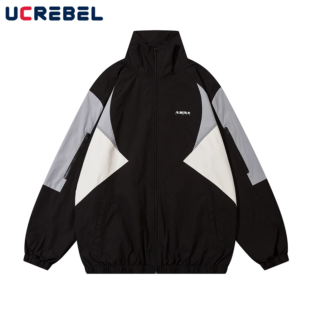 

Куртка мужская с контрастными панелями, Повседневная Верхняя одежда с воротником-стойкой, на молнии, свободного покроя, с длинным рукавом, осень