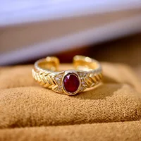 CxsJeremy Vintage 0.5ct Oval Natural Ruby Real Diamond Ring Soild 750 18K Yellow Gold Minimalist Antique Open Rings Party Gifts