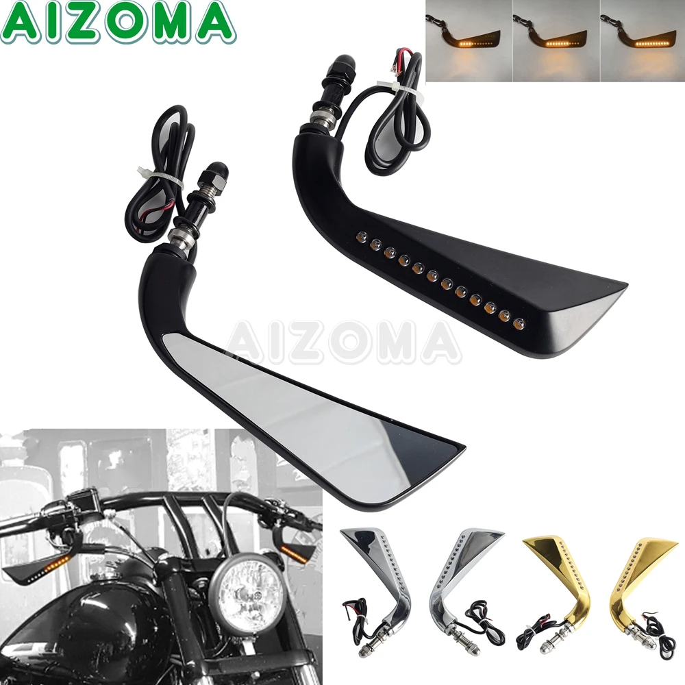 

CNC 8mm LED Rearvew Mirror Flowing Turn Signal Side Rear Mirrors For Harley Dyna Sportster Touring Heritage Softail 1984-2014