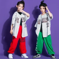 kid hip hop clothing striped baseball cardigan shirt top streetwear jogger sweat pants for girl boy jazz dance costume clothes