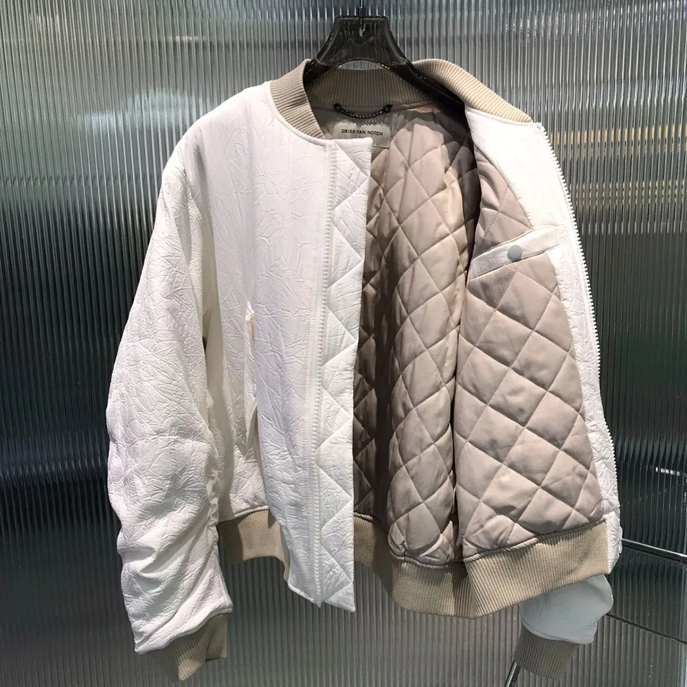 

Dries Van Noten 22FW DVN Pleating Technology Zipper Men's Jacket Thickened Warm Coat Techwear Windbreaker Clothing Streetwear