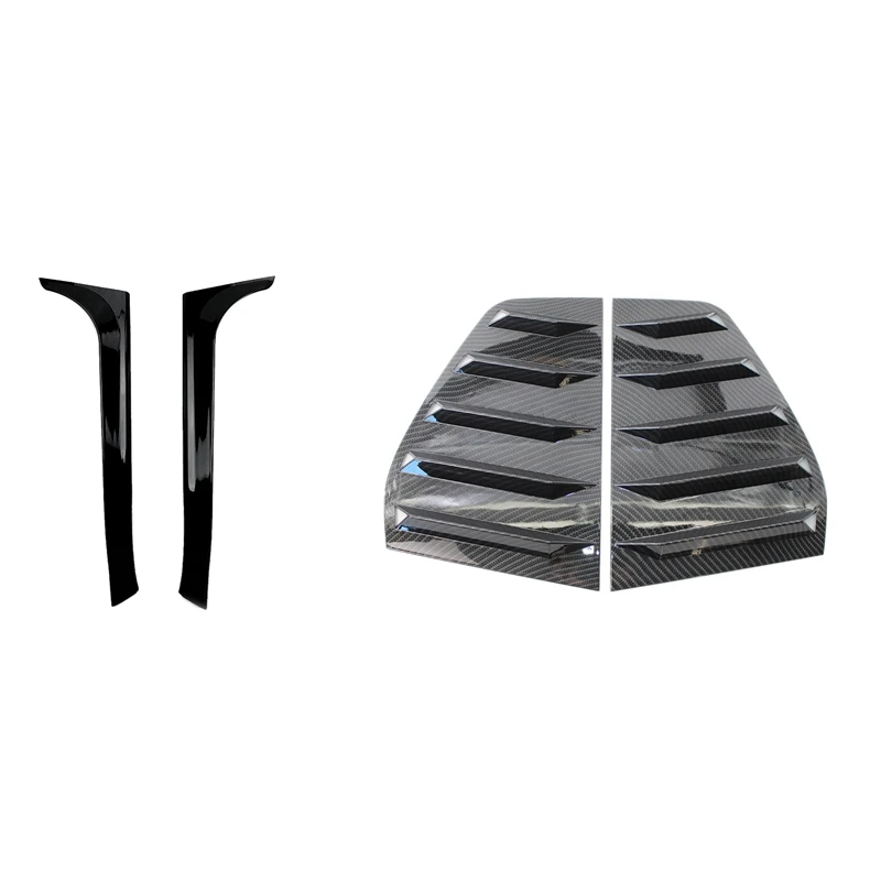

2 Pcs Gloss Black Rear Side Wing Spoiler Stickers Trim Cover & 2 Pcs Carbon Look Window Louver Rear Side Vent Cover