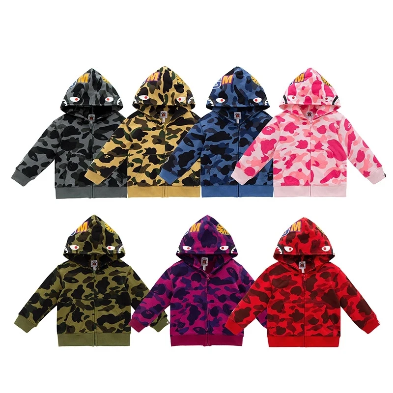

Kids Bapes Hoodies Zip Up For Children Boys Girls Coats Autumn Clothing Hooded Shark Camo Sweatshirt 2022 New WGM Jackets