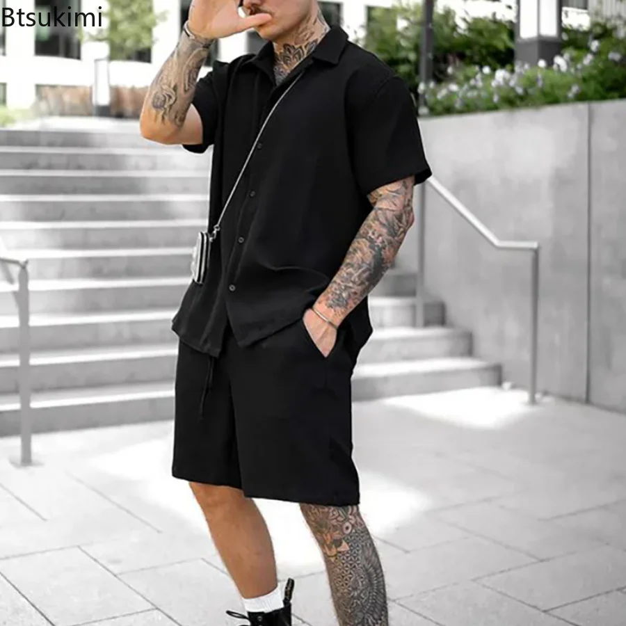 2023 Men's Sets Casual Comfortable Button Short Sleeve Polo Shirt and Shorts Two Piece Set for Men Fashoin Sweatpants Suit Sets