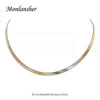 monlansher 3 tone in one flat snake chain necklace for women stainless steel rose gold herringbone necklace jewelry waterproof