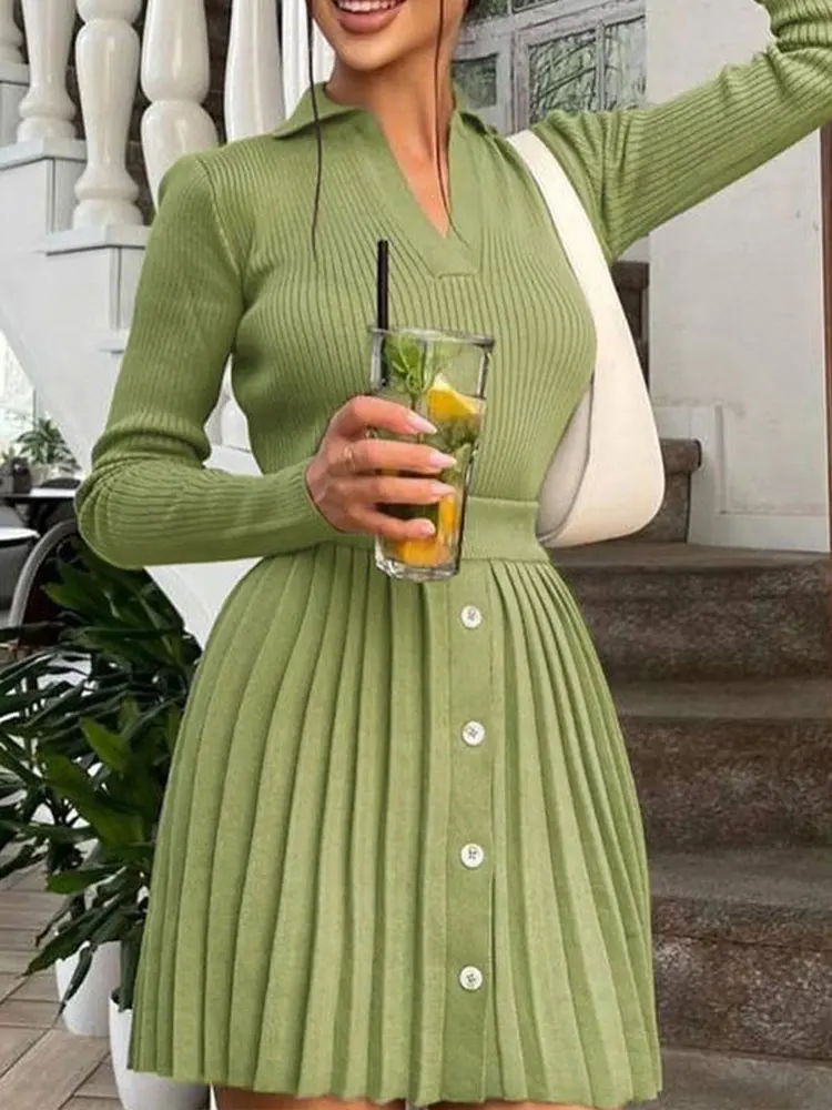 Женский трикотажный костюм мини плиссированная юбка пуловер Модный облегающий