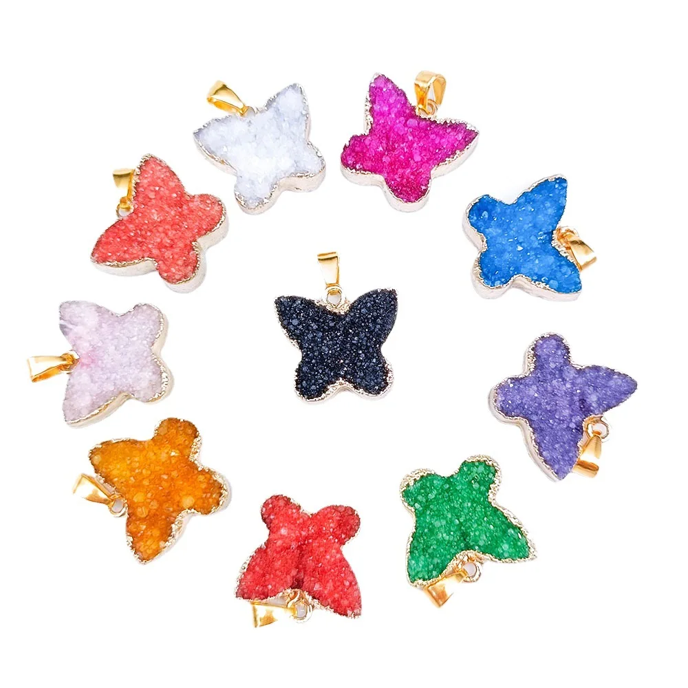 

Mineraali Plating Natural Crystal Agate Cluster Gem Stone Butterfly-shaped Gold Wrap Pendant Reiki Quartz Feng Shui Gems Jewelry