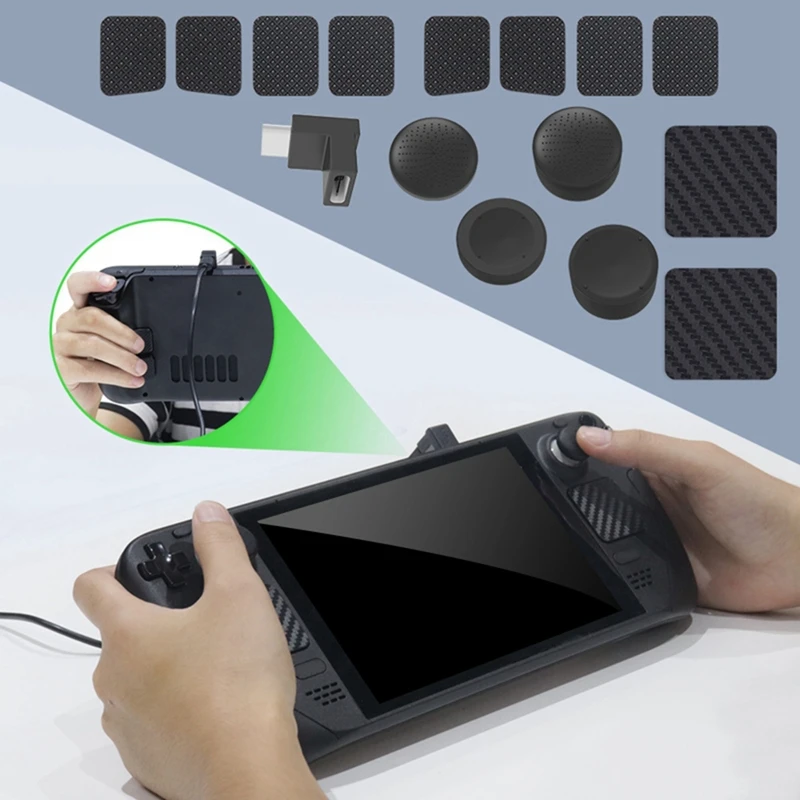 

For Steam Deck Protection Set Touchpad Trackpad Sticker+ Back Button Sticker + Silicone Rocker Cap+L-Shaped Connector