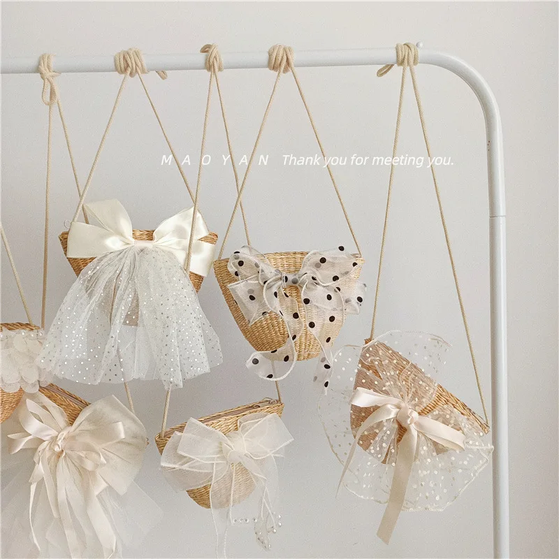 Модная сетчатая соломенная сумка с бантом для маленьких девочек милый реквизит