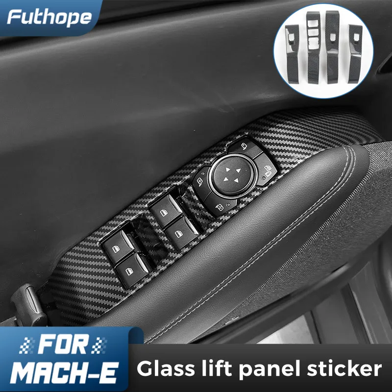 Futhope Carbon Fiber Glass lift panel Sticker For Ford Mustang MACH-E 2021 2022 Lift Panel Door Window Switch Cover Trim