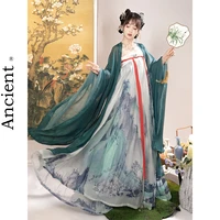 new modern hanfu women tang dynasty chinese style traditional costumes cosplay stage folk dance green set